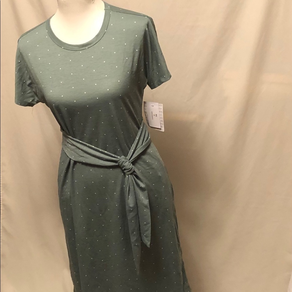 LuLaRoe Marty Green w/ white Polka Dot Dress